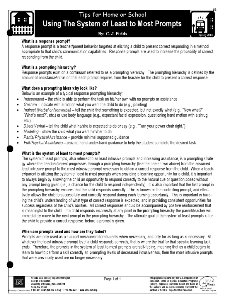 A Guide to Using the System of Least to Most Prompts for Teaching ...