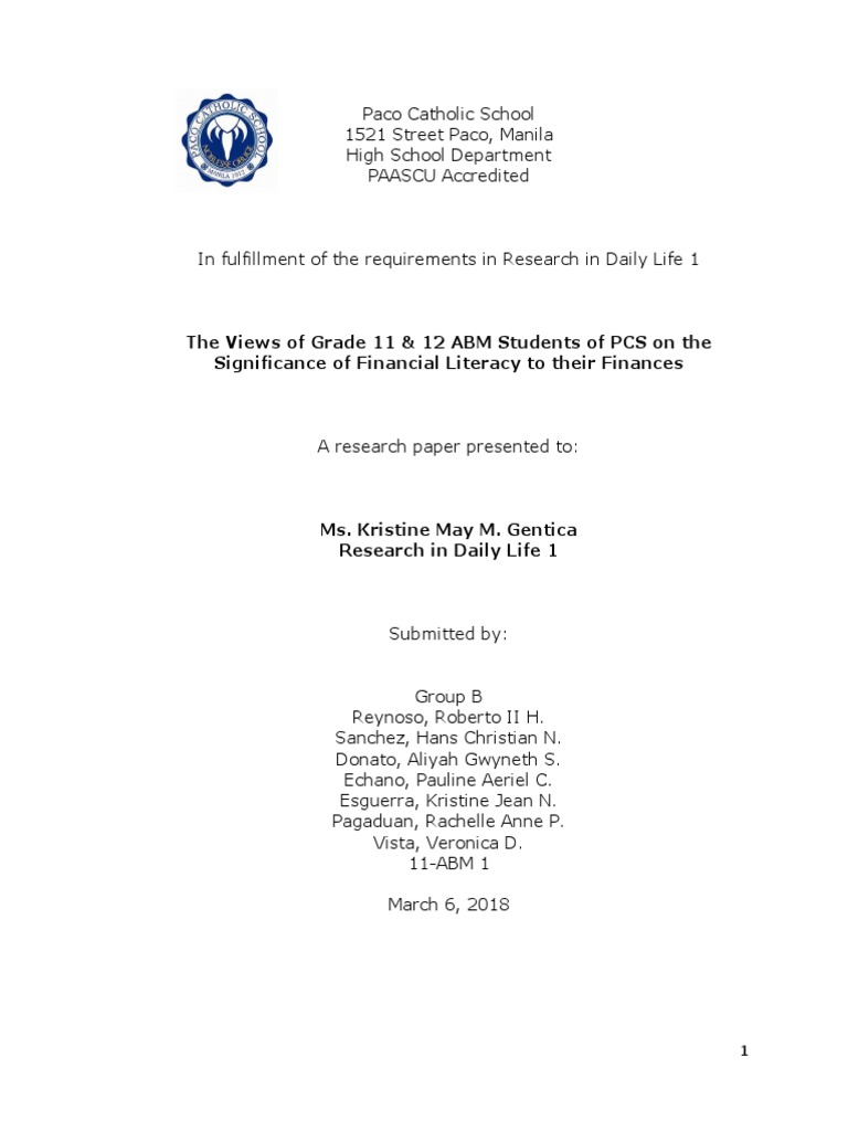 Sample of Qualitative Research PDF Financial Literacy Survey