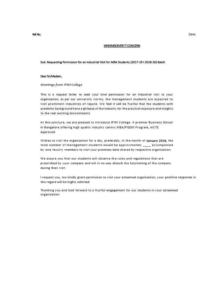 Request Letter For Industrial Visit PDF