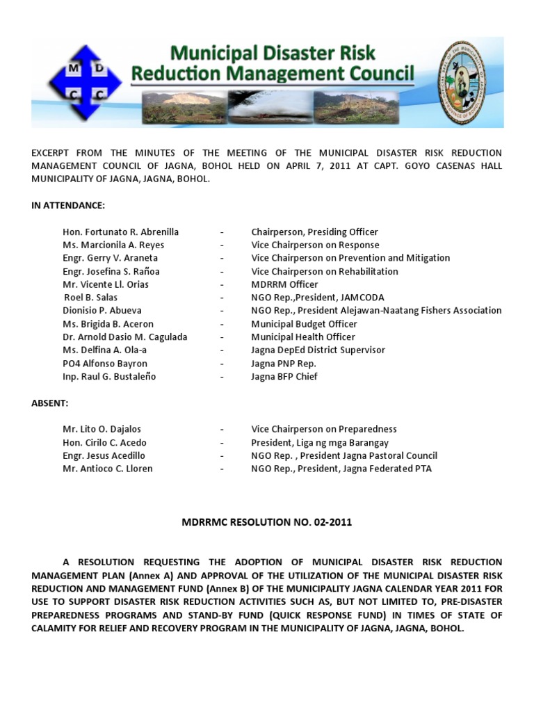 MDRRMC Res No. 02 2011 | PDF | Disaster And Accident | Nature
