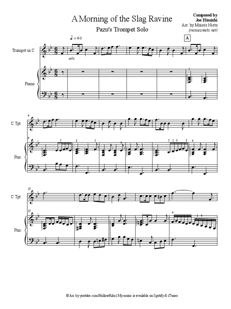 Morning of The Slag Ravine (Castle in The Sky) - Piano and Trumpet in C ...