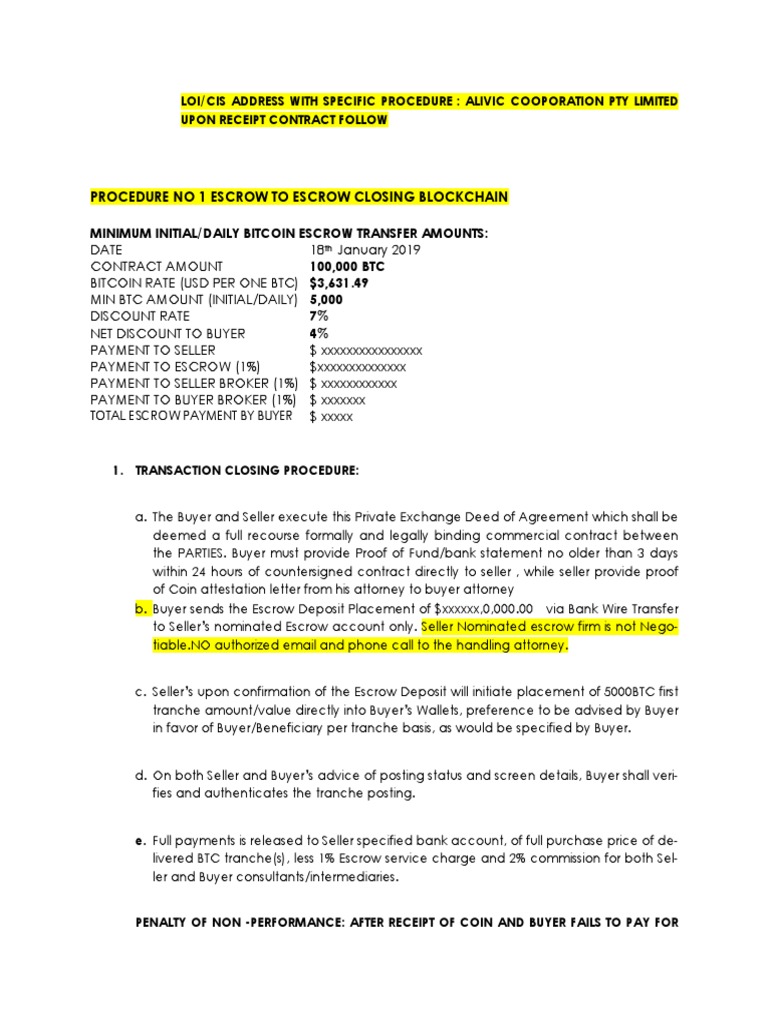 Bitcoin Escrow Transaction Procedures | PDF | Bitcoin | Financial  Transaction