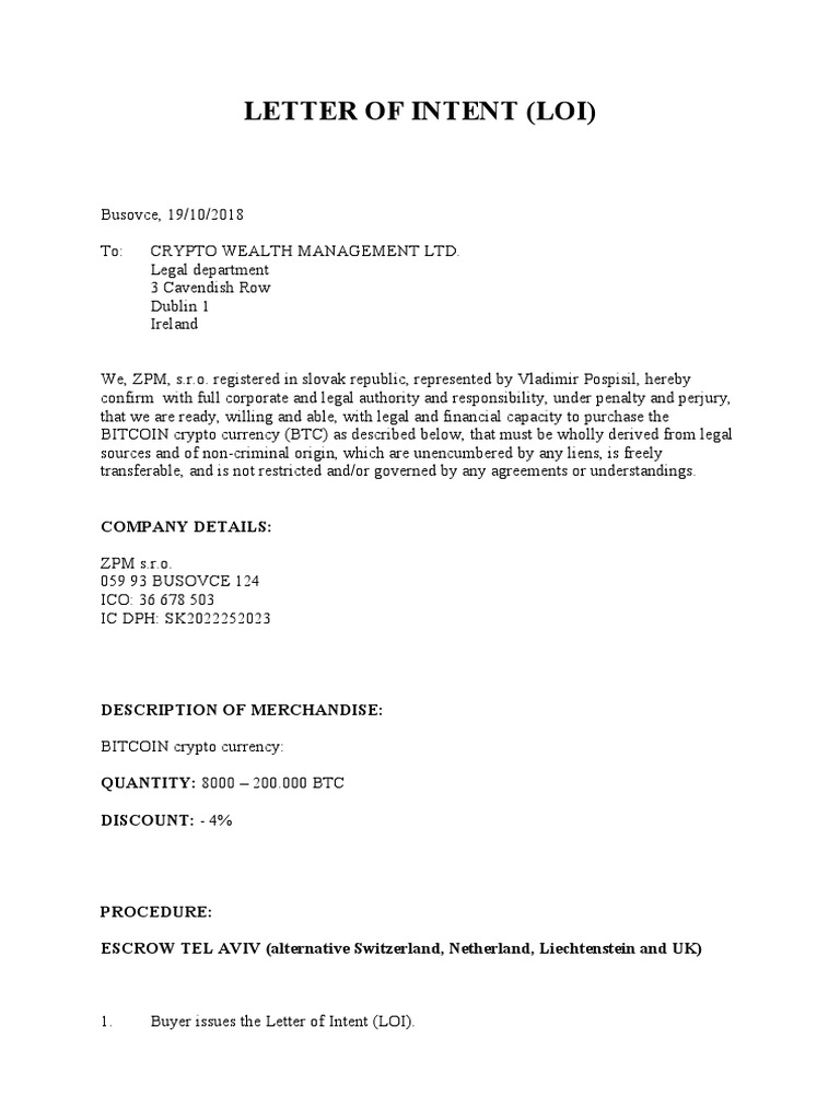 Bitcoin Purchase LOI & Procedures | PDF | Bitcoin | Financial Transaction