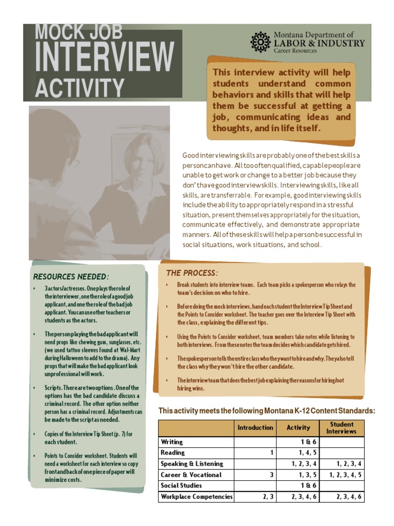 Mock Job Interview Activity Guide | PDF | Interview | Employment