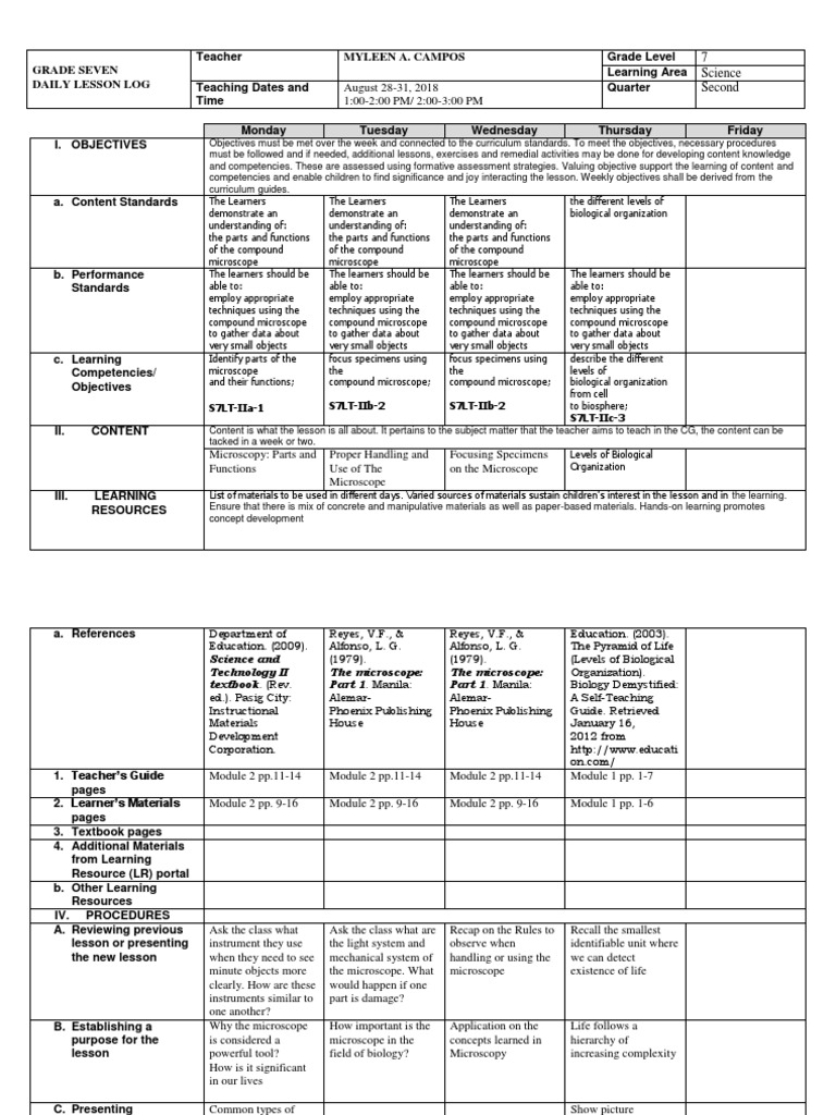 Grade 7 Science Lesson Plans: Microscopy | PDF | Fungus | Learning