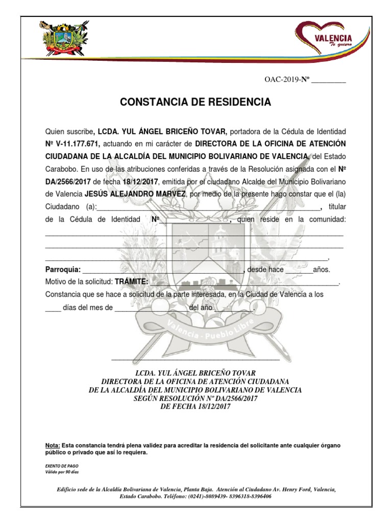 Constancia Residencia Pdf Gobierno