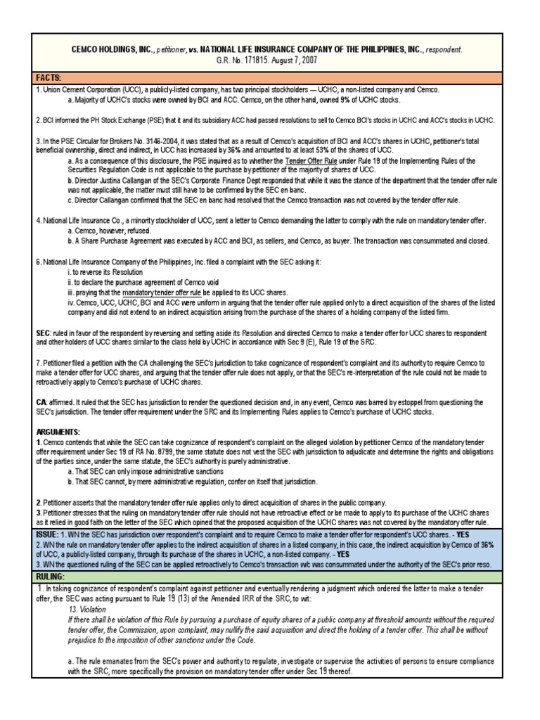 Cemco Holdings, Inc., Petitioner, vs. National Life Insurance Company
