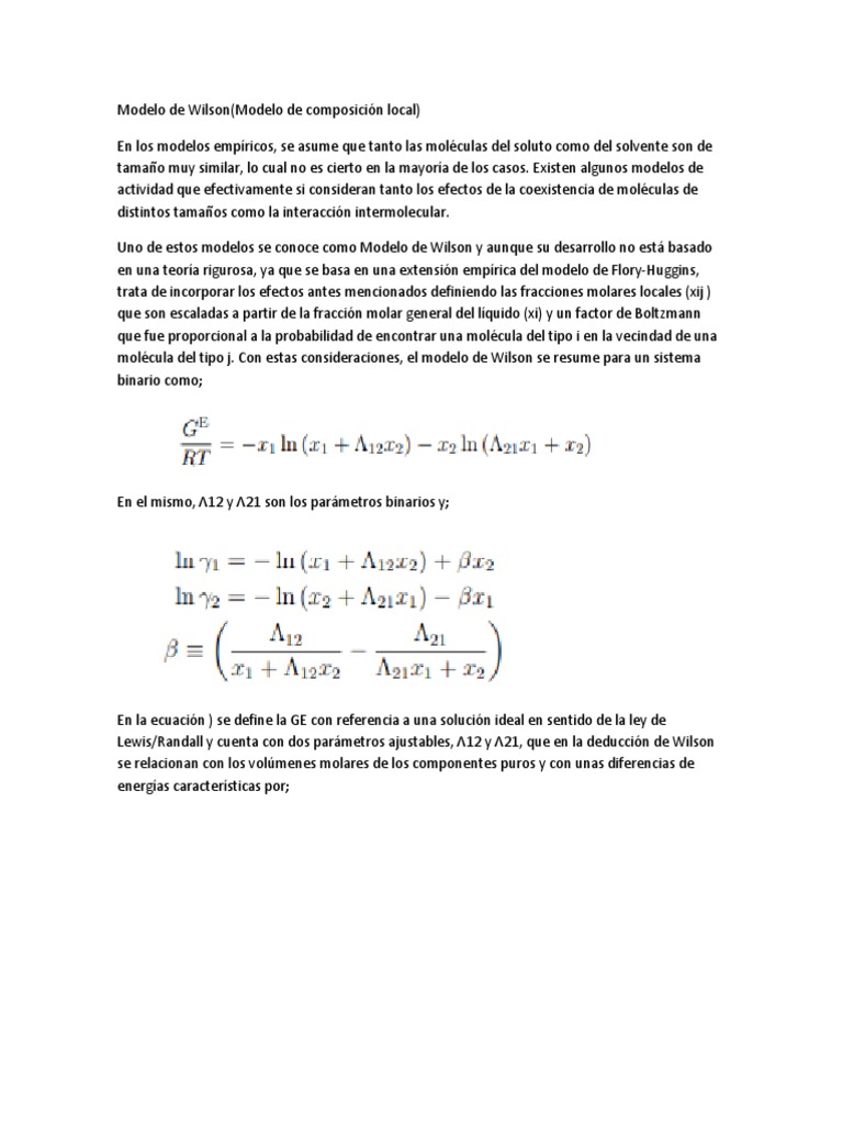 Modelo de Wilson en Termodinámica | PDF | Moléculas | Química