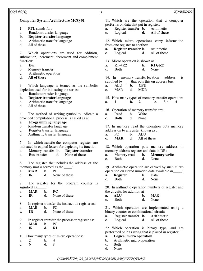 Computer Architecture Quiz | PDF | Central Processing Unit | Assembly ...