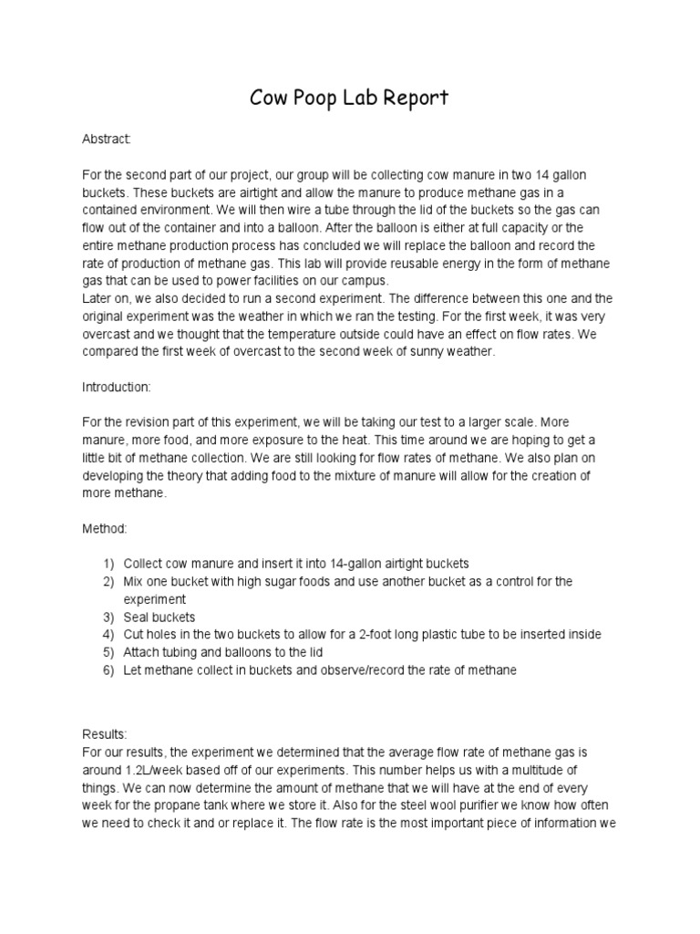 Cow Poop Lab Report PDF Gases Experiment