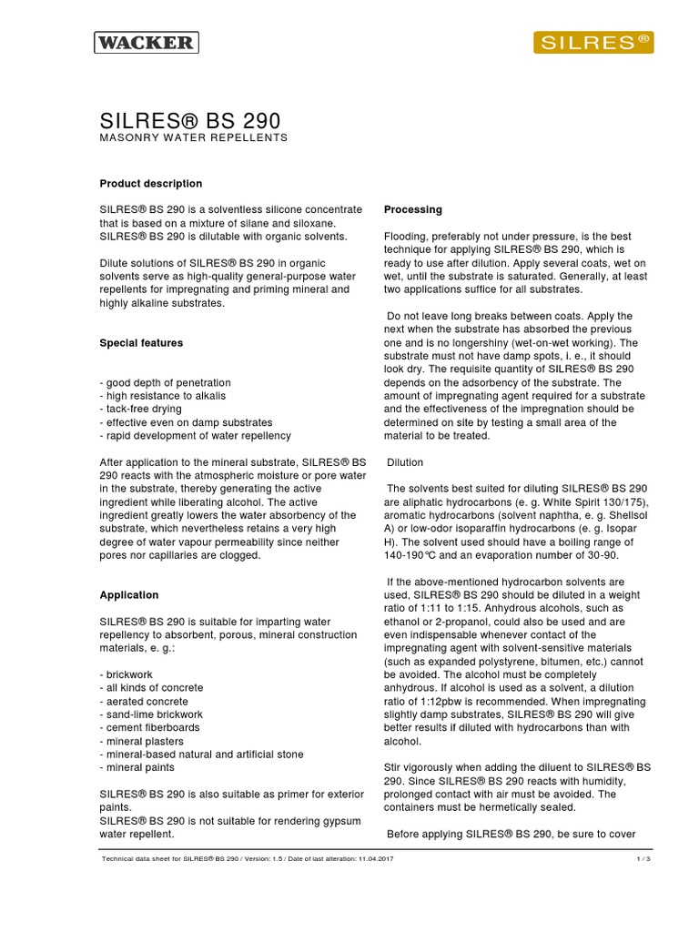 Wacker BS 290 Ficha Tecnica PDF | PDF | Concentration | Paint