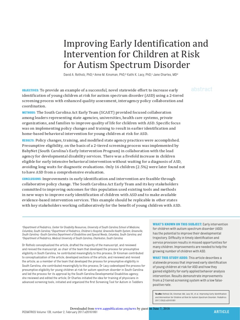 Improving Early Identification and Intervention For Children at Risk ...