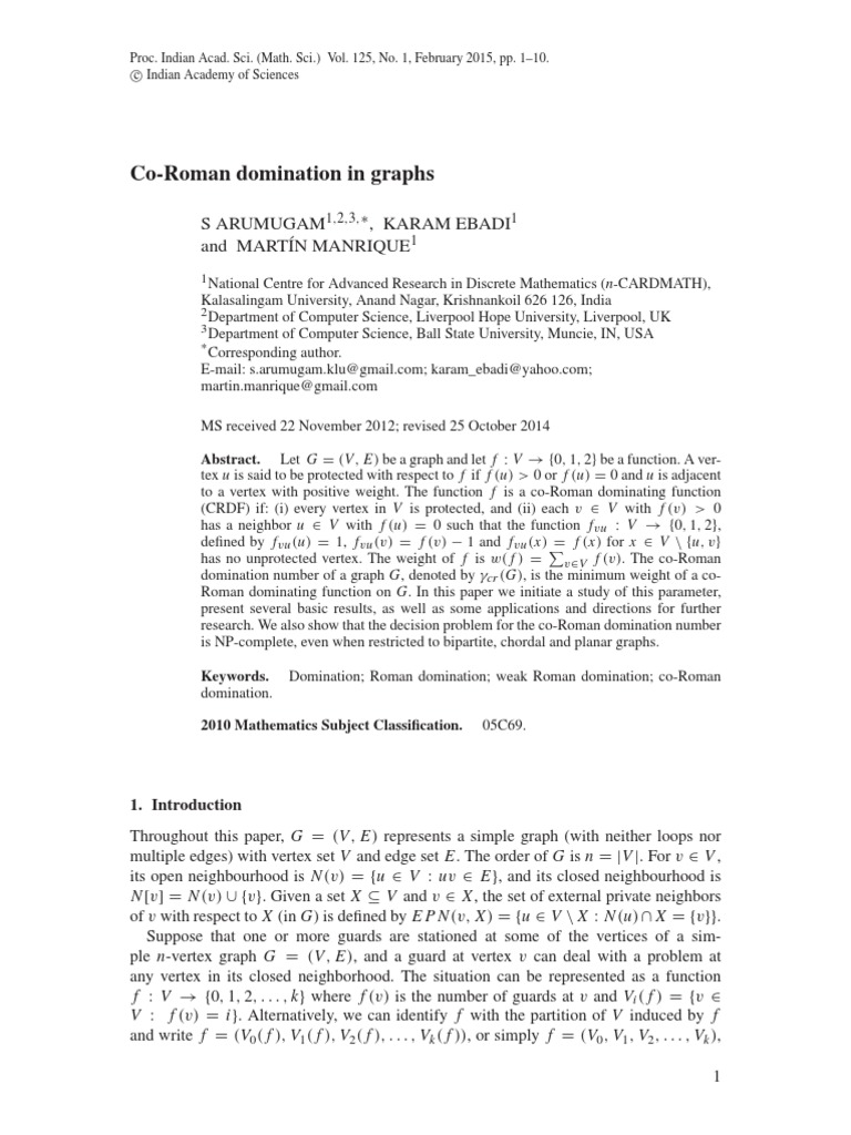 Co-Roman Domination in Graphs: S Arumugam, Karam Ebadi and Martín ...