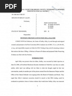 Sedley Alley petition for DNA testing