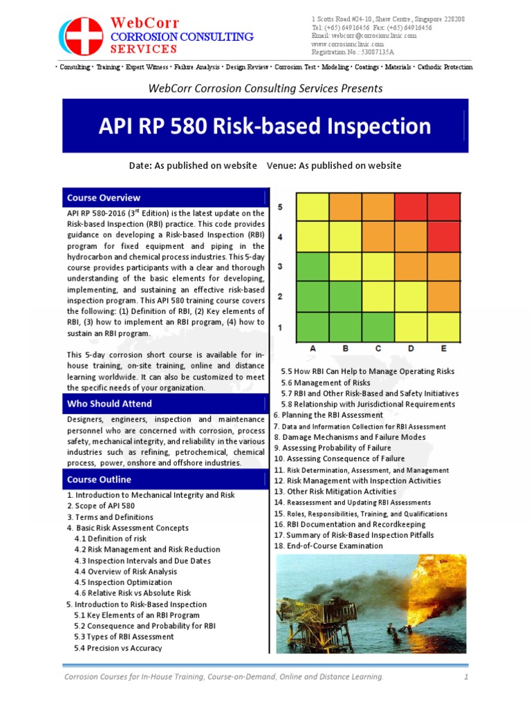API RP 580 - Risk-Based Inspection PDF | PDF | Reliability Engineering ...