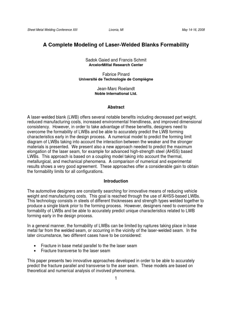 A Complete Modeling Of Laser Welded Blanks Formability Pdf