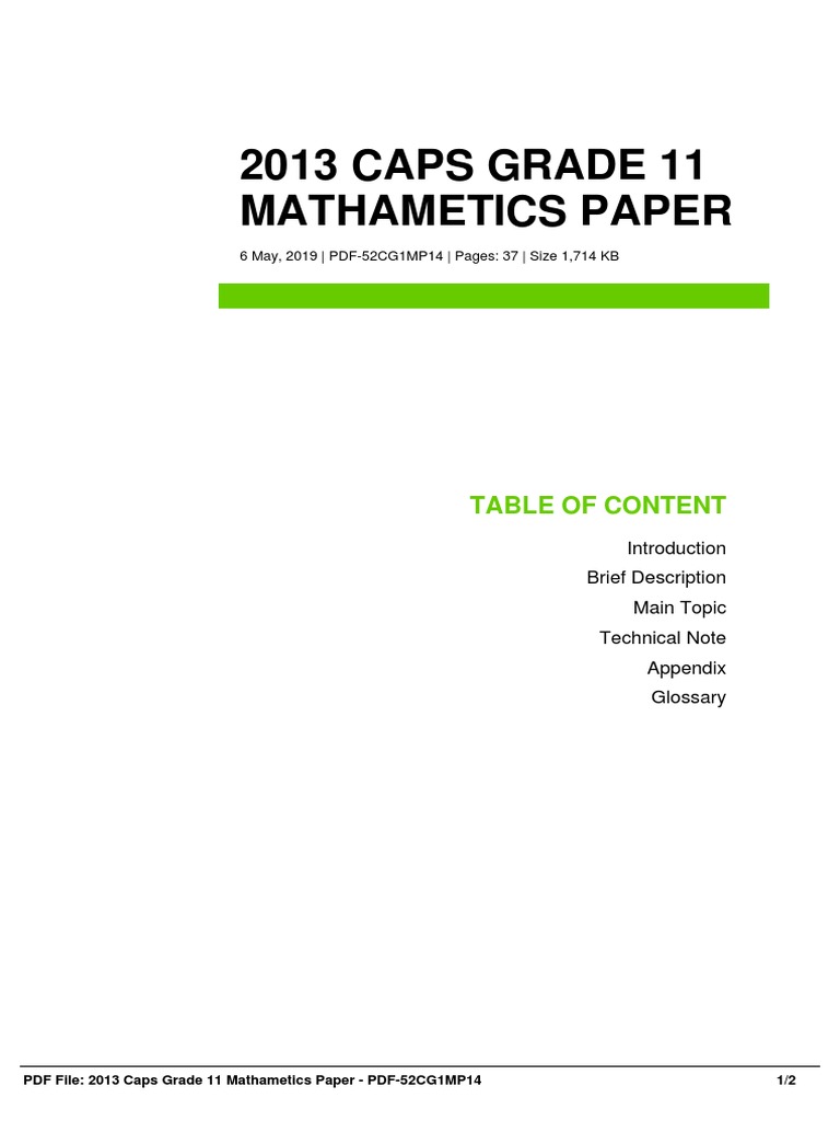 2013 Grade 11 Mathematics Paper PDF | PDF | E Books | Digital Technology