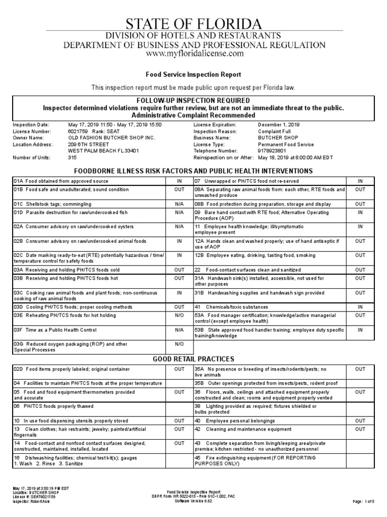 Food Service Inspection Report - 6894361 - 25 | PDF | Dishwasher | Beef