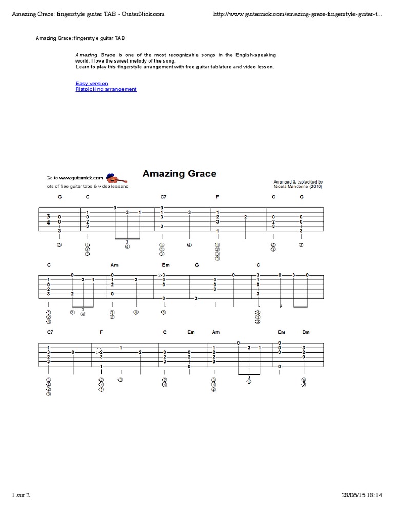 Amazing Grace Fingerstyle Guitar TAB PDF PDF