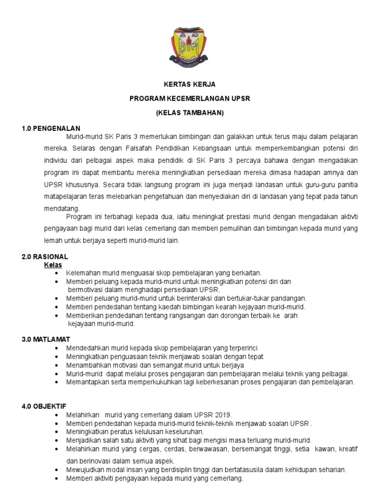 Kertas Kerja Kelas Tambahan Upsr 2019 Pdf