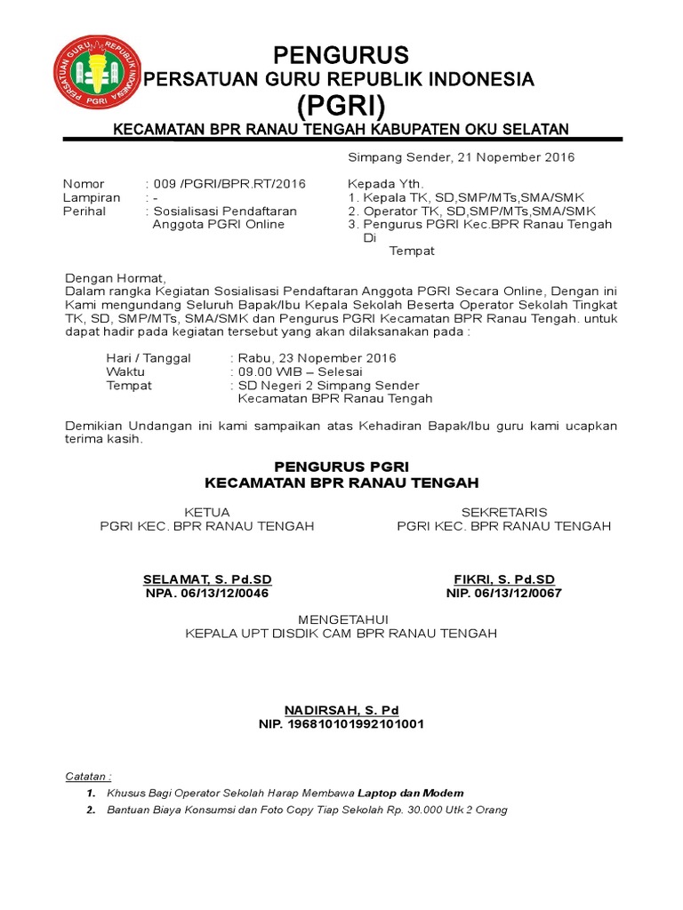 Surat Undangan Rapat Kartu Pgri Online