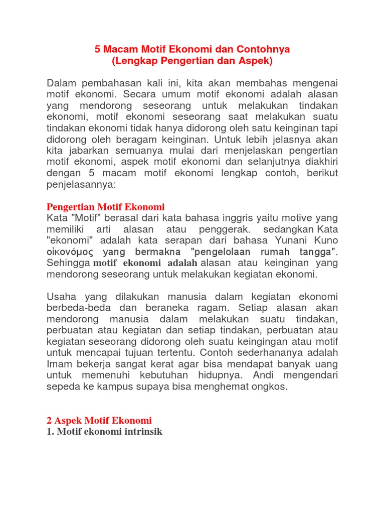 5 Macam Motif Ekonomi Dan Contohnya
