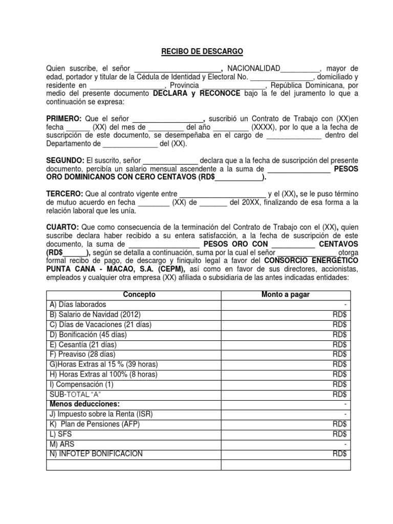 PHDOCS #31705 v1 (Modelo) Recibo de Descargo | PDF | República ...