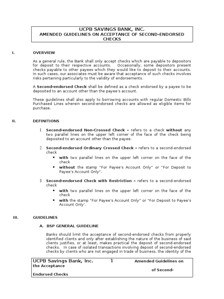 Guidelines for Second-Endorsed Checks | PDF | Cheque | Deposit Account