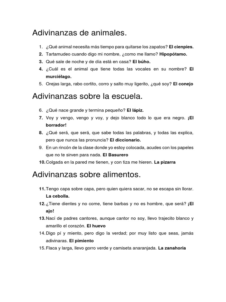Adivinanzas para Niños PDF | PDF