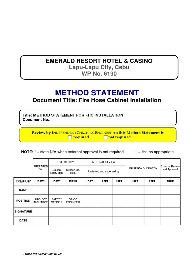 FHC Installation Method Statement | PDF | Risk Assessment | Safety