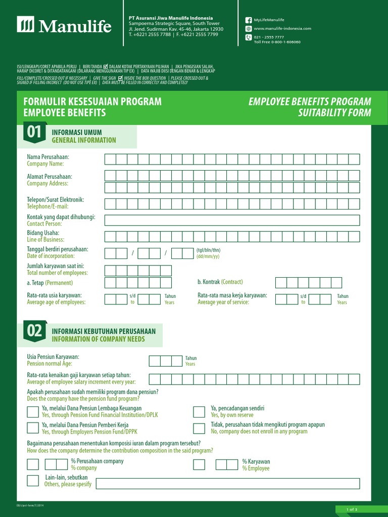Formulir Kesesuaian Program Employee Benefits Manulife PDF