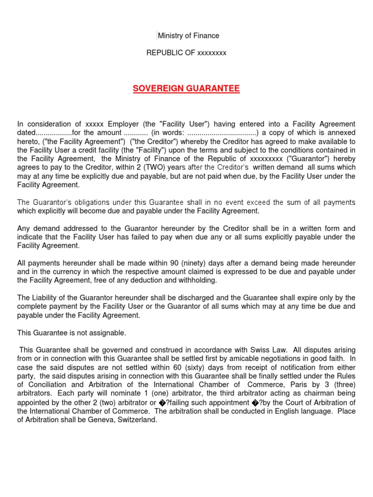 Sovereign Guarantee Draft Final 2017 Guarantee Business Law