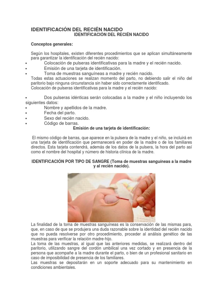 Identificación del Recién Nacido: Métodos y Datos | PDF | Infantes