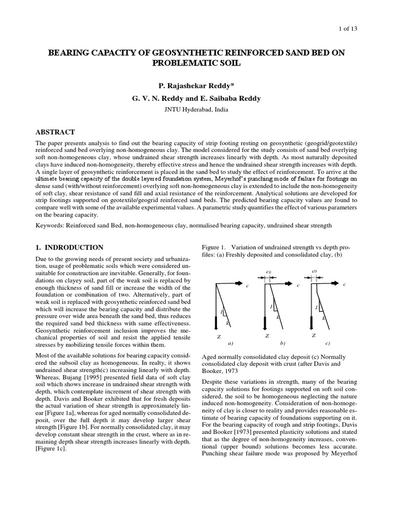 Bearing capacity of geosynthetic reinforced sand bed on problematic
