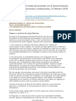 Normas Sobre El Modo de Proceder en El Discernimiento de Presuntas Apariciones y Revelaciones, 25 Febrero 1978