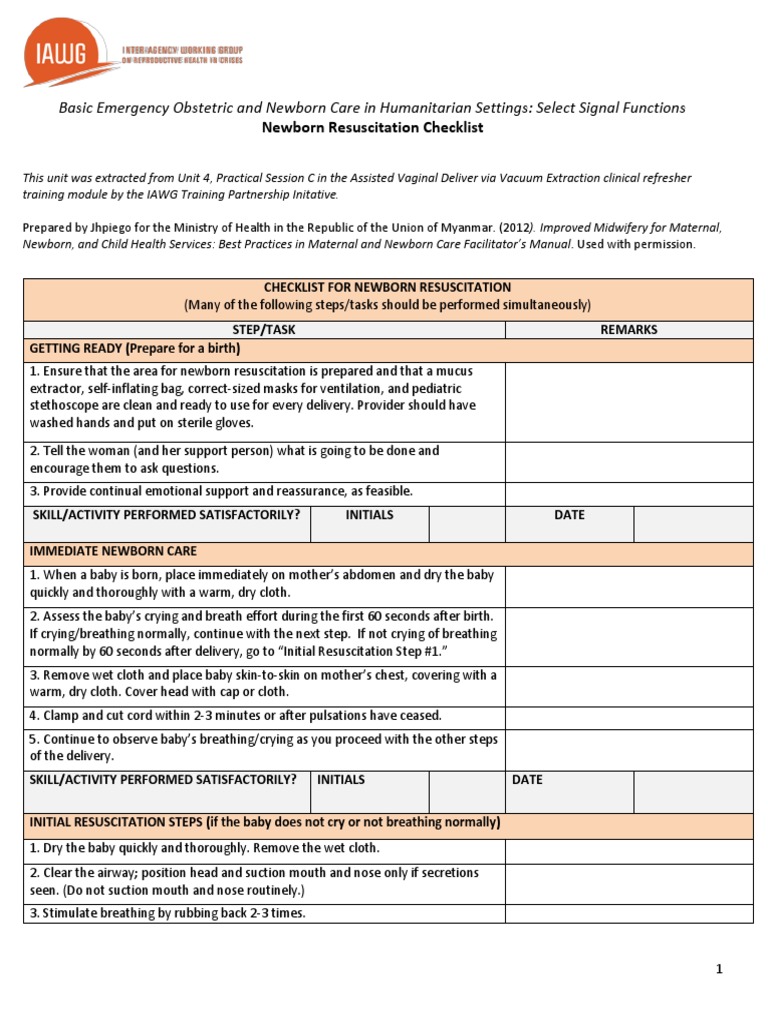 Newborn Resuscitation Checklist 2017 | Download Free PDF