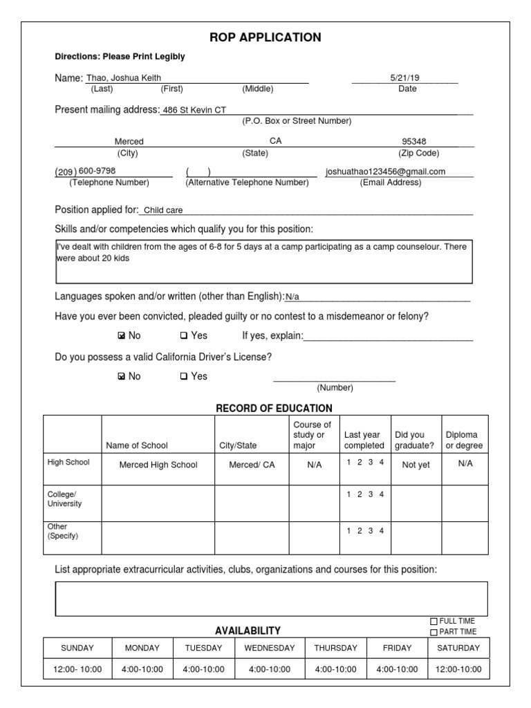 Microsoft Word - Rop Job Application With Availablity Front-For ...