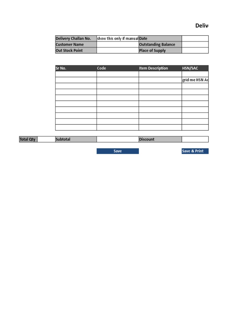 Delivery Challan Format Template | PDF
