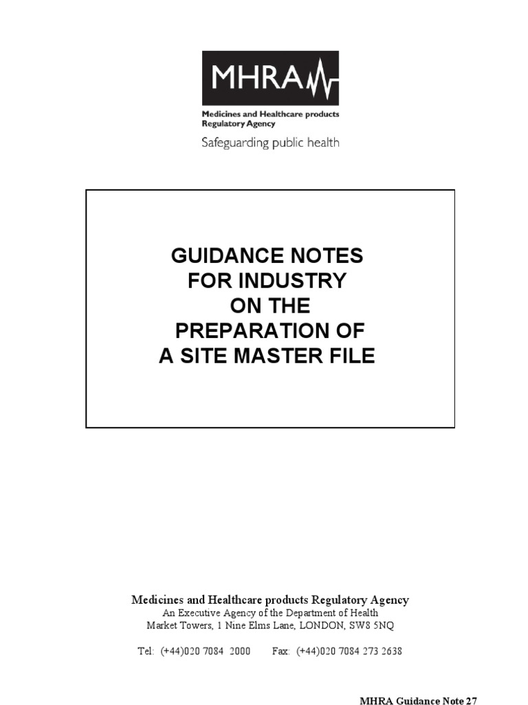 Guidance Notes For Industry On The Preparation Of A Site Master File