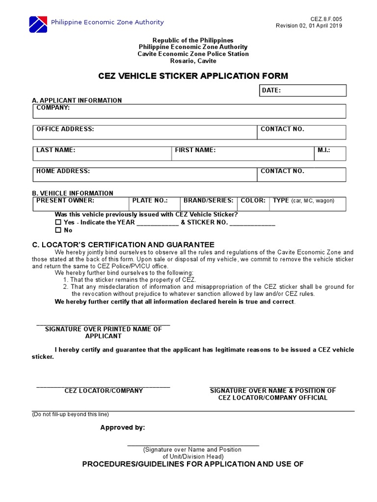 CEZ Vehicle Sticker Application Guide | PDF | Vehicles | Virtue