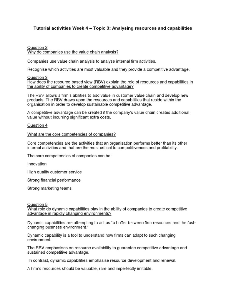 Tutorial Activities Week 4 - Topic 3: Analysing Resources and ...