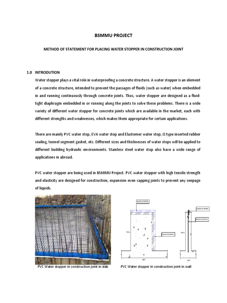 Method Statement for Water Stopper Installation | PDF | Polyvinyl ...