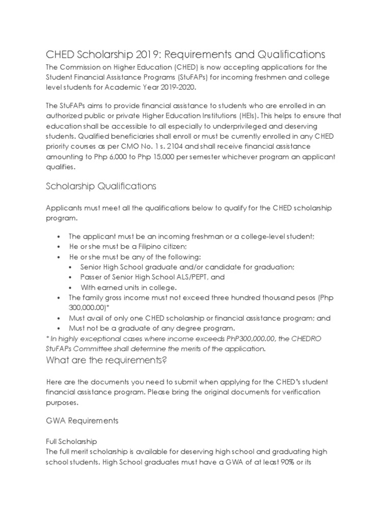 CHED Scholarship 2019 Requirements and Qualifications PDF Behavior
