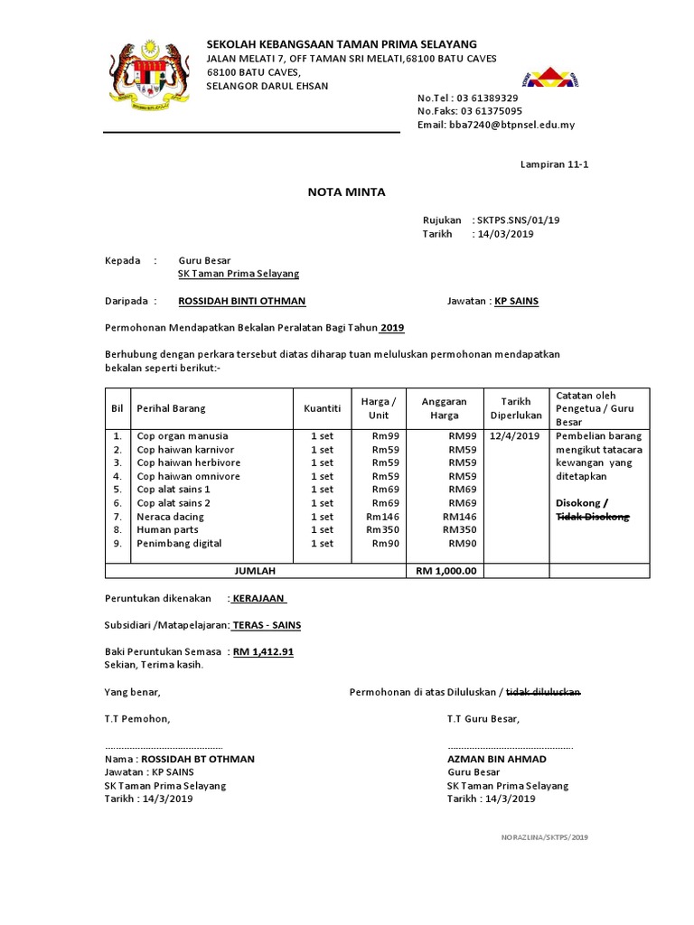 Template Nota Minta Sains | PDF