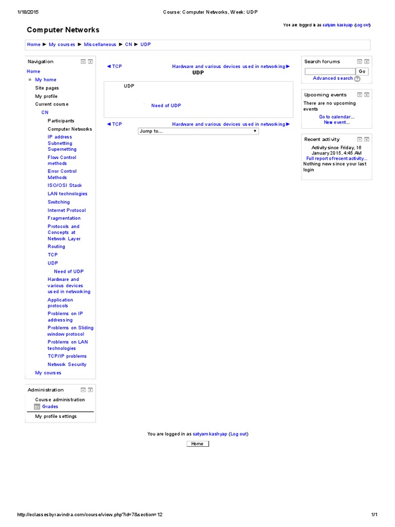 Course - Computer Networks, Week - UDP | PDF | Internet Protocol Suite ...