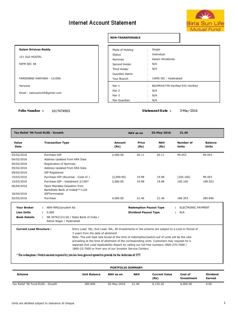 Account Statement Folio Number Statement Date Dividend Banks