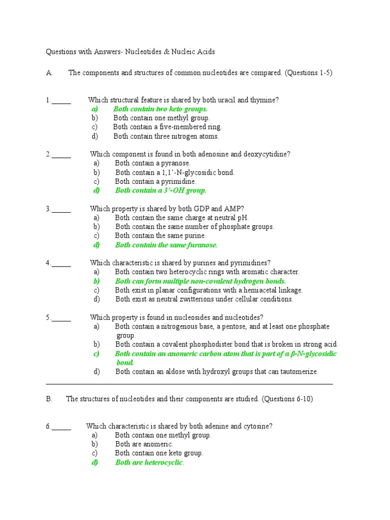 Answers Nucleotides Nucleic Acids Nucleotides Dna