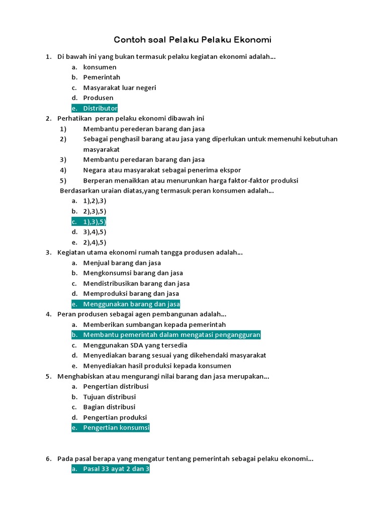 Contoh Soal Pelaku Pelaku Ekonomi