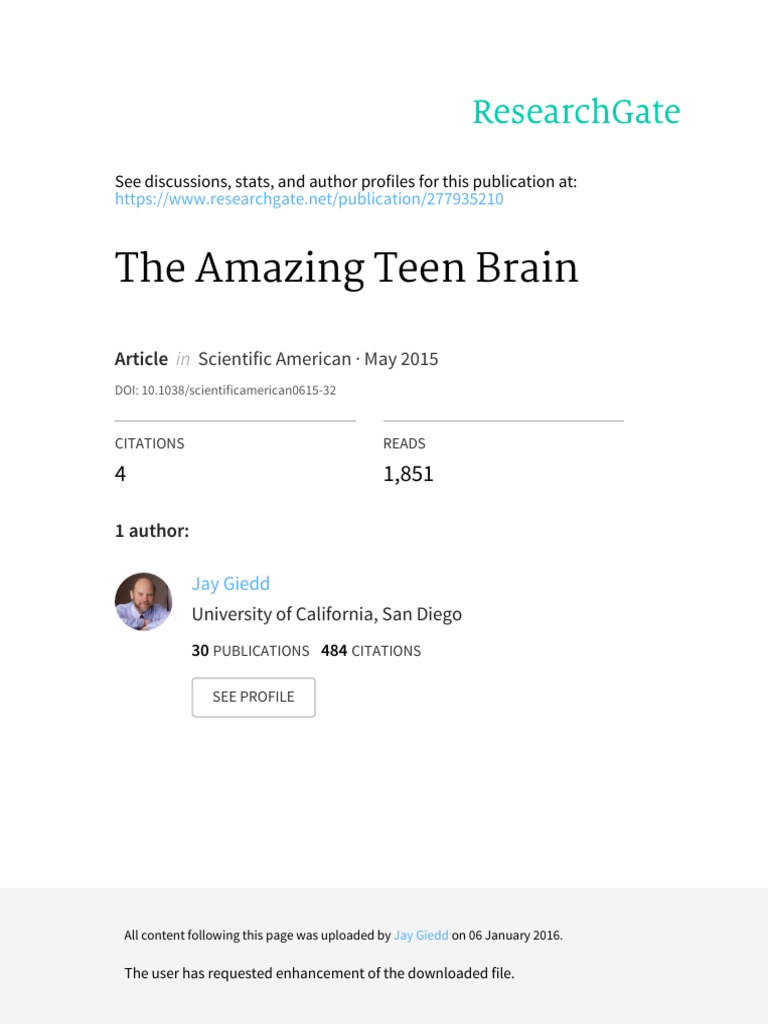 Giedd 2015 The Amazing Teen Brain | PDF | Adolescence | Neuron