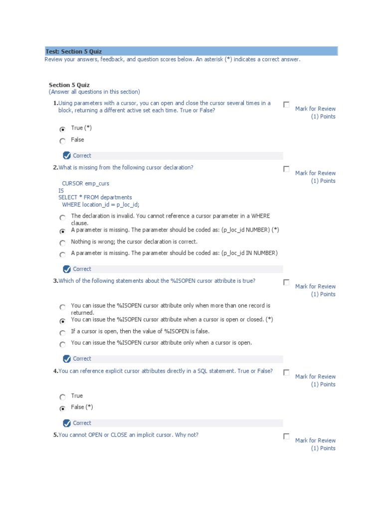 Section 5 Quiz PLSQL PDF Pl/Sql Control Flow